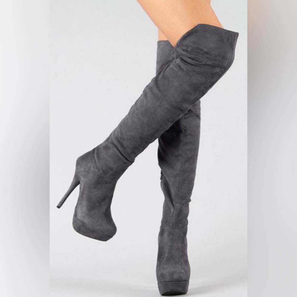 Lorane Suede Stiletto Thigh High grey boots